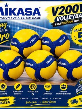 Mikasa V200W Original Volleyball Ball – Pack of 5